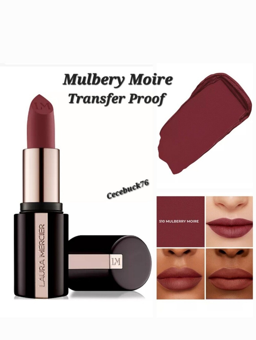 🌺Laura Mercier Mulbery Moire Caviar Smoothing Matte Lipstick Transfer Proof